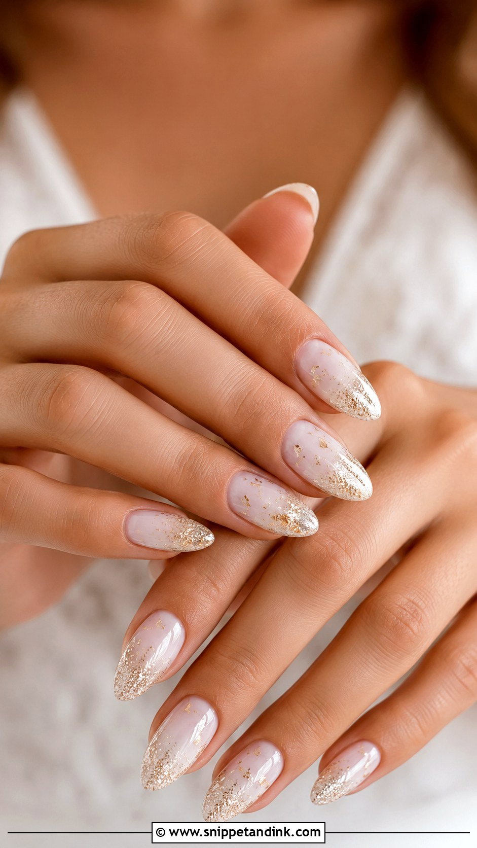 Almond White And Gold Wedding Nails - Snippet and Ink - 20 White and Gold Wedding Nails