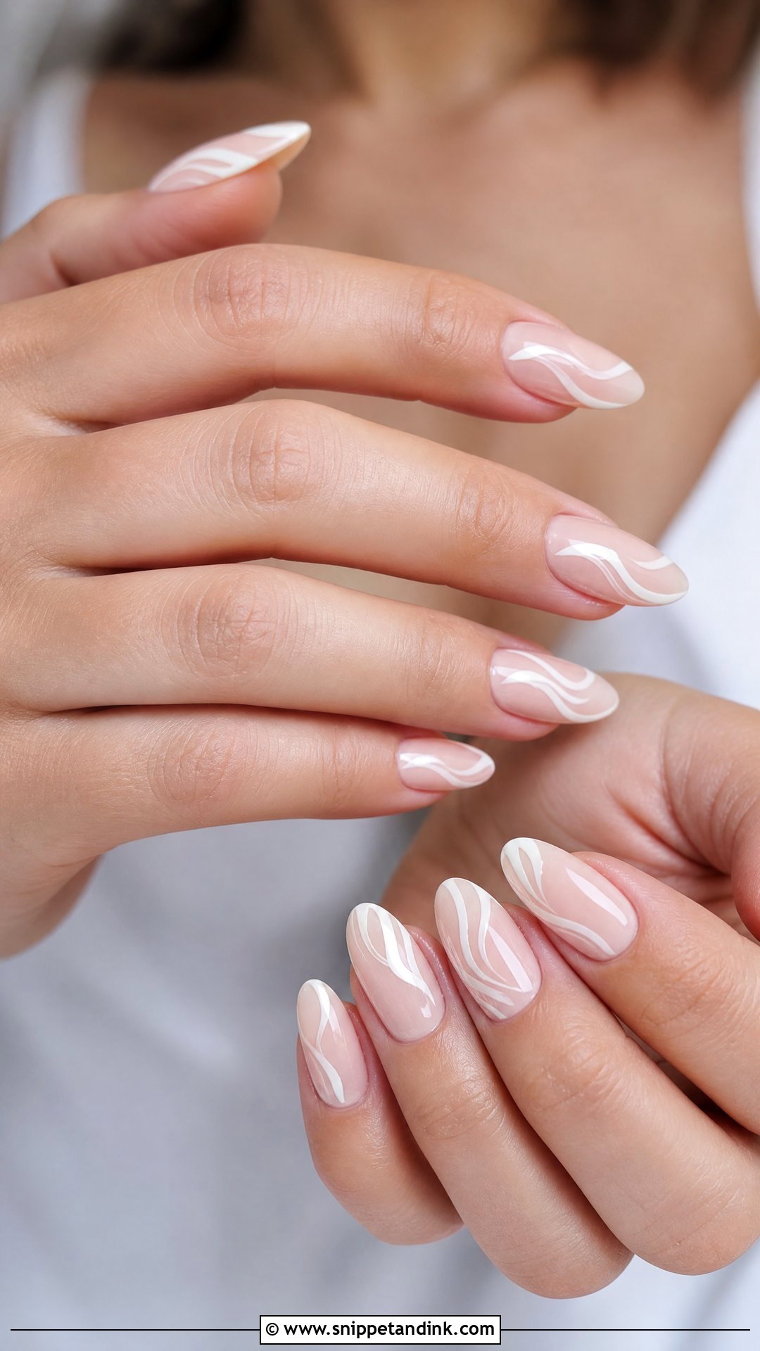Almond White Swirl Wedding Nails - Snippet and Ink - 25 Wedding Nail Art Designs