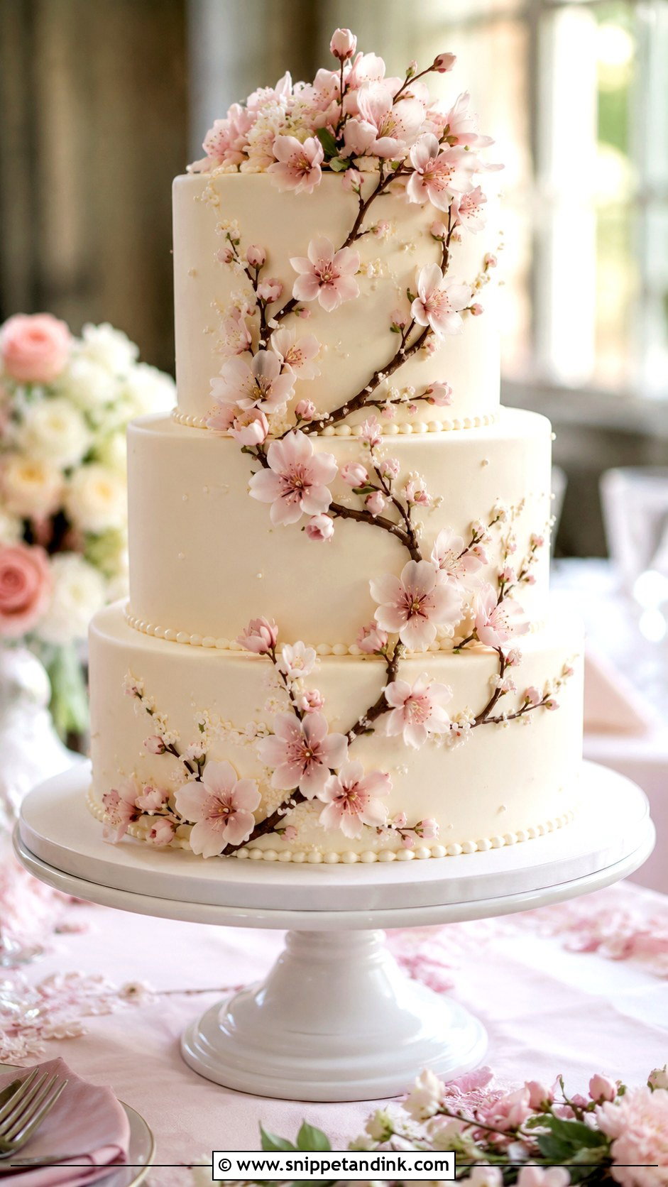 Amaretto Cherry Blossom Wedding Cake - Snippet and Ink - 20 Amaretto Wedding Cake Ideas