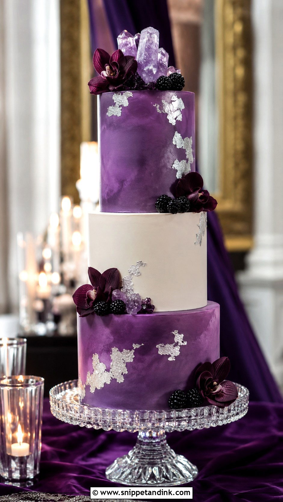 Amethyst Wedding Cake - Snippet and Ink - 20 Moody Jewel Tone Wedding Cake Ideas