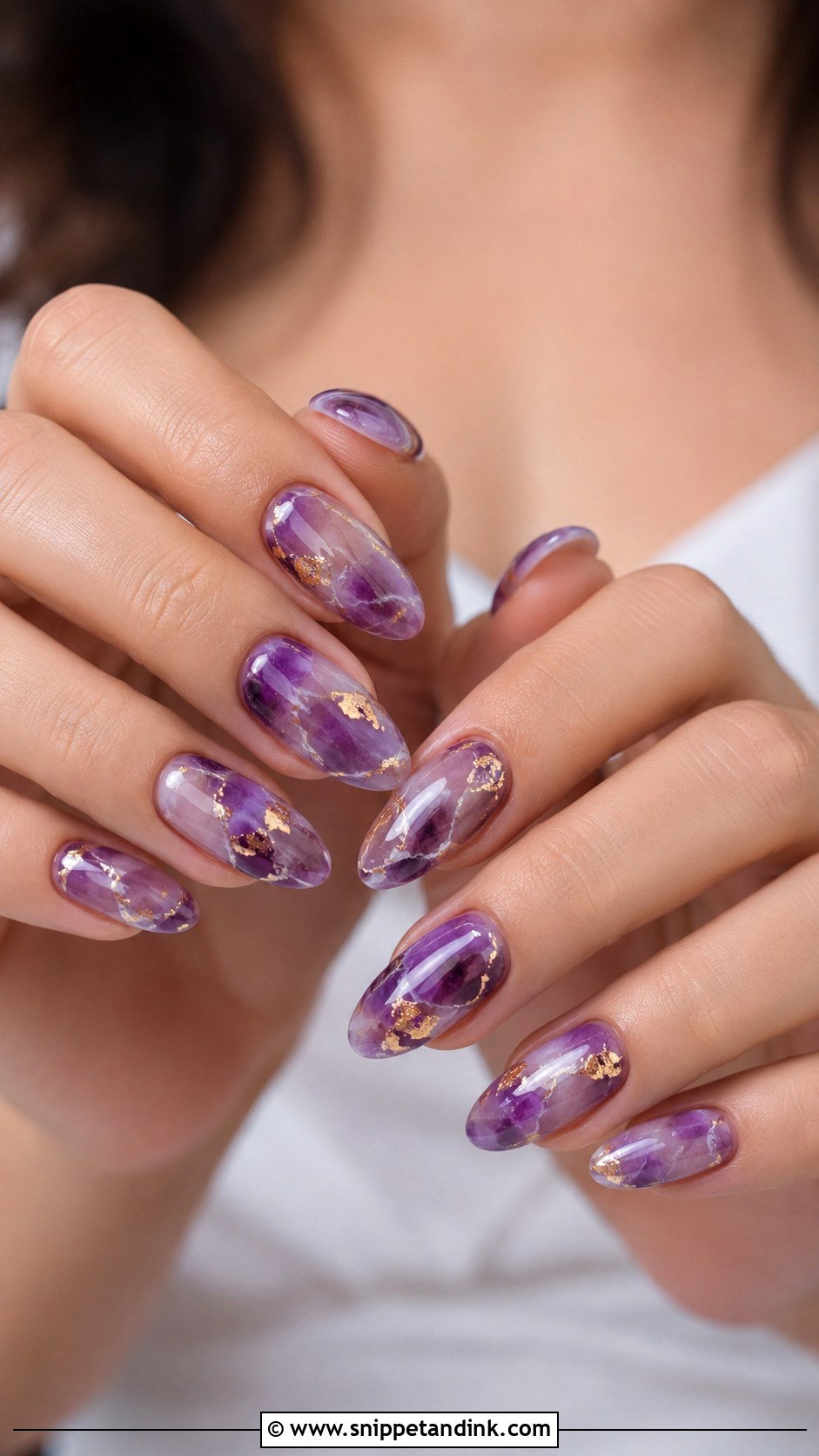 Amethyst Wedding Nails With Gold Foil - Snippet and Ink - 20 Purple Wedding Nails for Bride