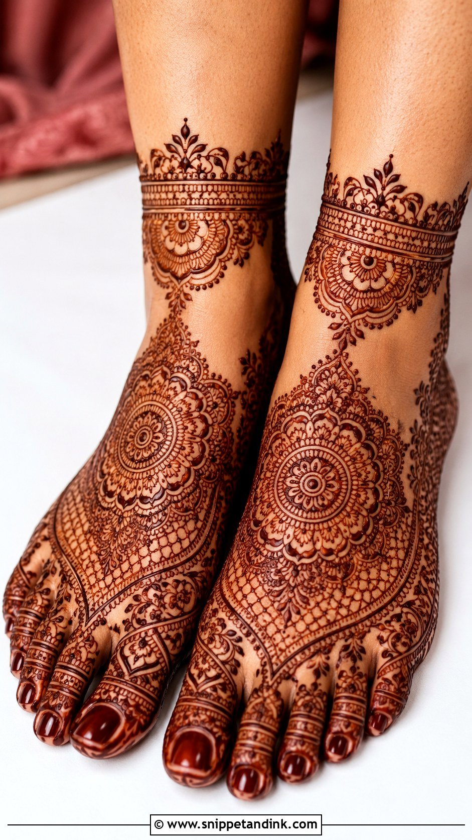 Ankle Length Bridal Foot Mehndi Design - Snippet and Ink - 30 Bridal Mehndi Designs for Foot
