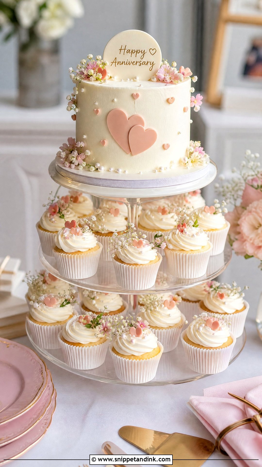 Anniversary Cake With Cupcake Tower - Snippet and Ink - 25 Simple Anniversary Cake Designs