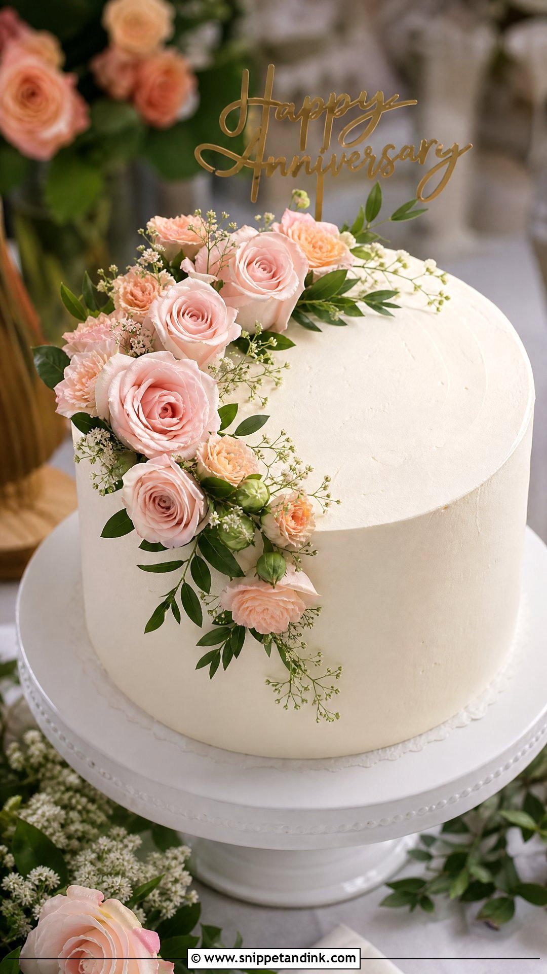 Anniversary Cake With Fresh Flowers - Snippet and Ink - 25 Simple Anniversary Cake Designs