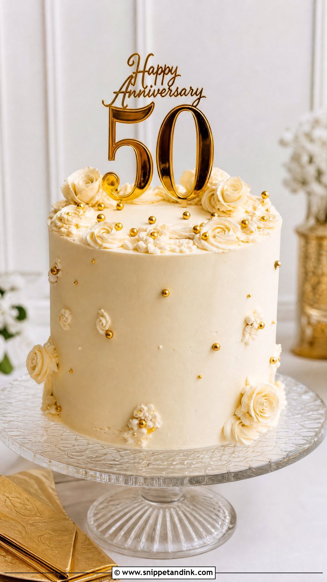 Anniversary Cake With Gold Topper - Snippet and Ink - 25 Simple Anniversary Cake Designs