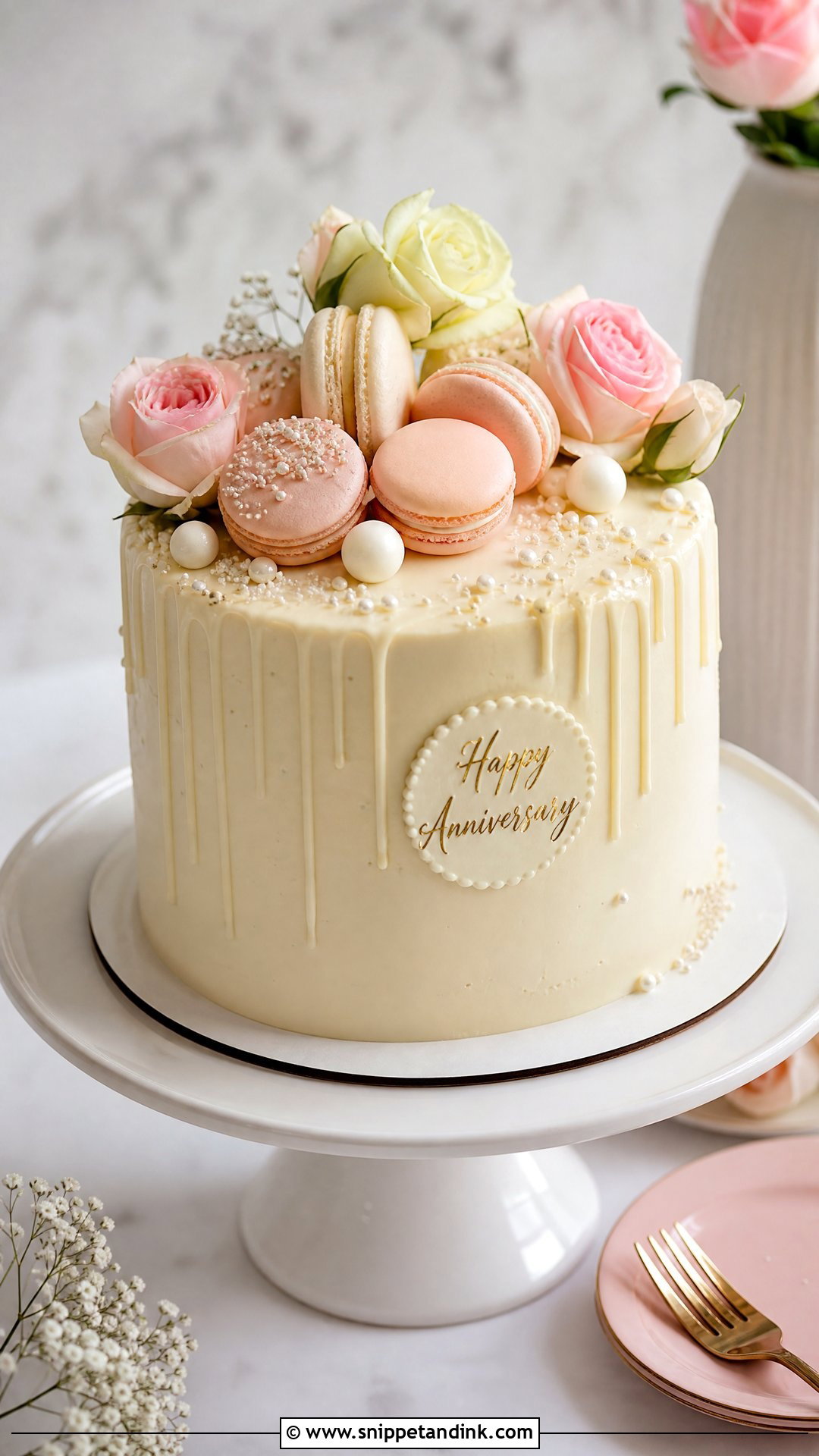 Anniversary Cake With Macarons - Snippet and Ink - 25 Simple Anniversary Cake Designs