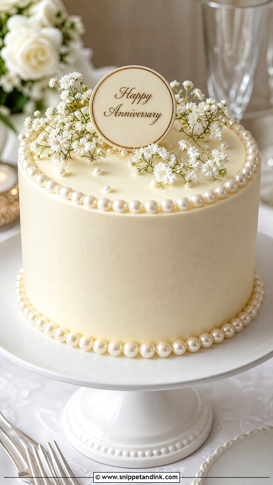Anniversary Cake With Pearl Border - Snippet and Ink - 25 Simple Anniversary Cake Designs