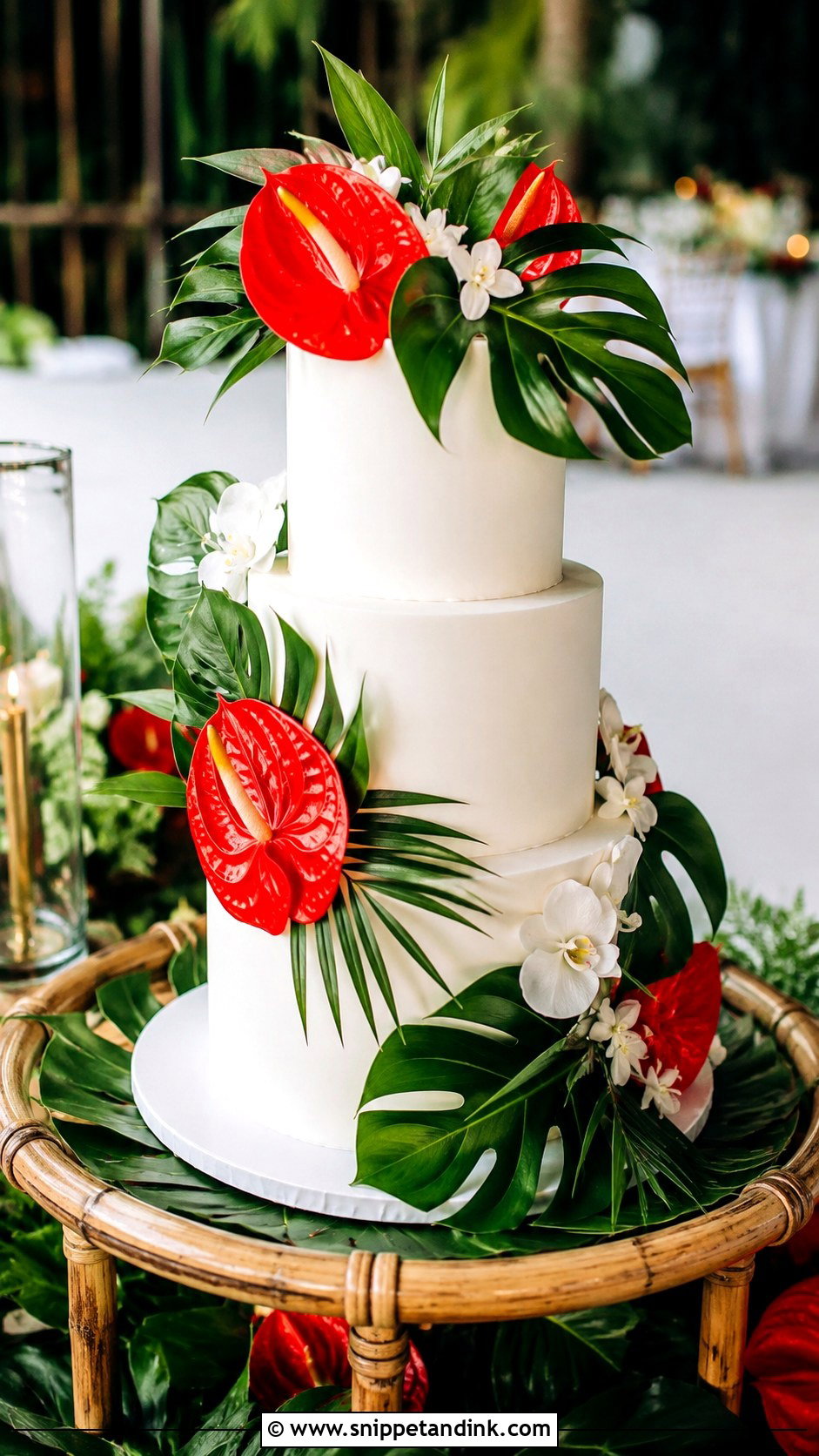 Anthurium And Monstera Wedding Cake - Snippet and Ink - 20 Anthurium Wedding Cake Ideas