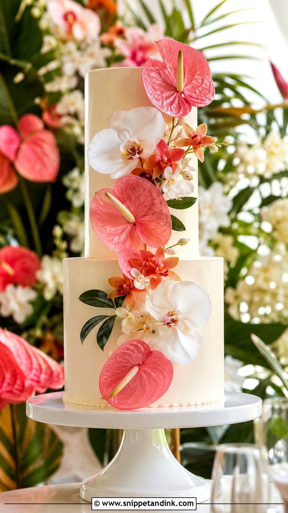 Anthurium And Orchid Wedding Cake - Snippet and Ink - 20 Anthurium Wedding Cake Ideas