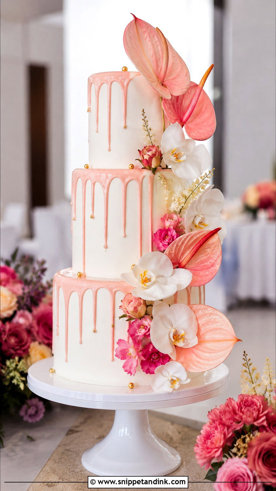 Anthurium Drip Wedding Cake - Snippet and Ink - 20 Anthurium Wedding Cake Ideas