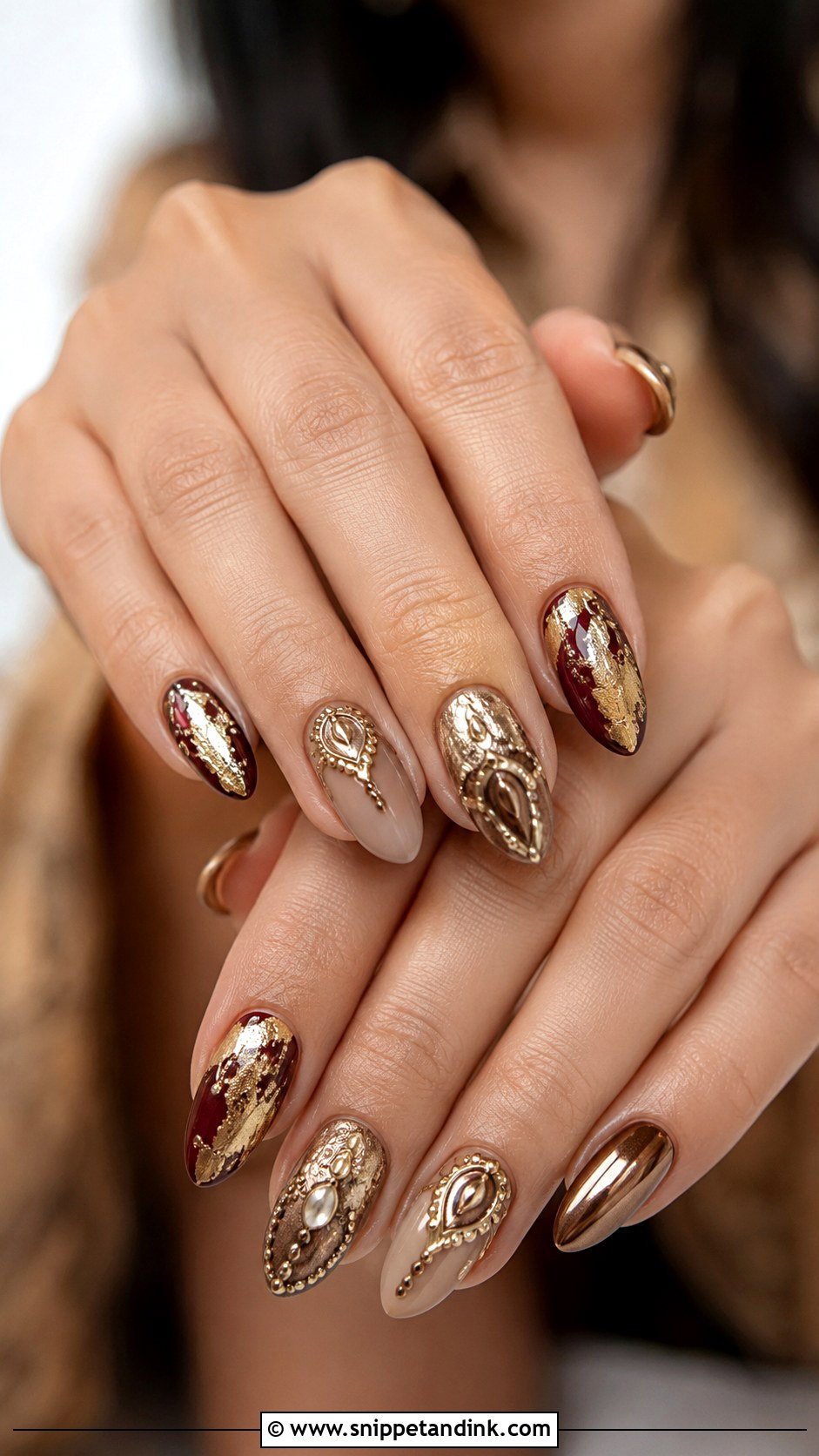 Antique Gold Indian Bridal Nails - Snippet and Ink - 20 Indian Golden Bridal Nail Art Ideas