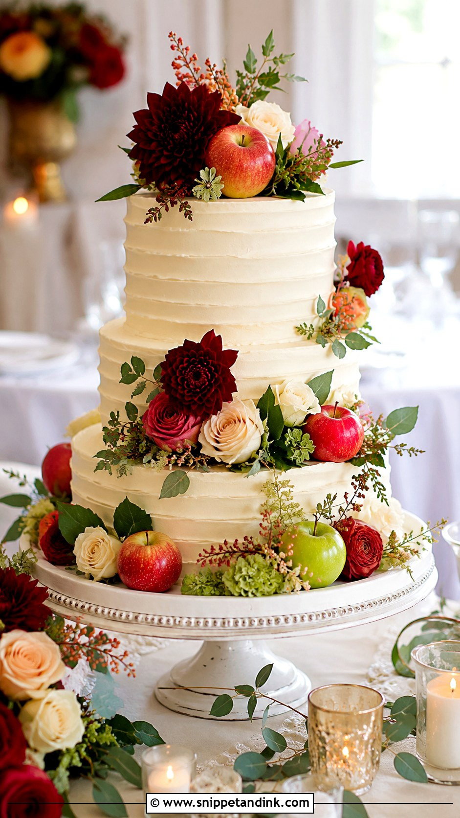 Apple And Floral Wedding Cake - Snippet and Ink - 20 Apple Wedding Cake Ideas