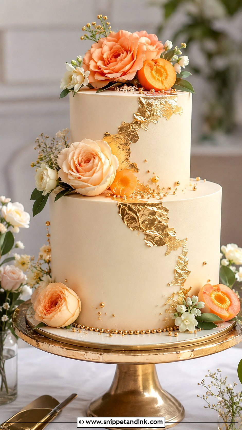 Apricot Nectar Cake With Gold Accents - Snippet and Ink - 20 Apricot Nectar Cake Ideas for Wedding