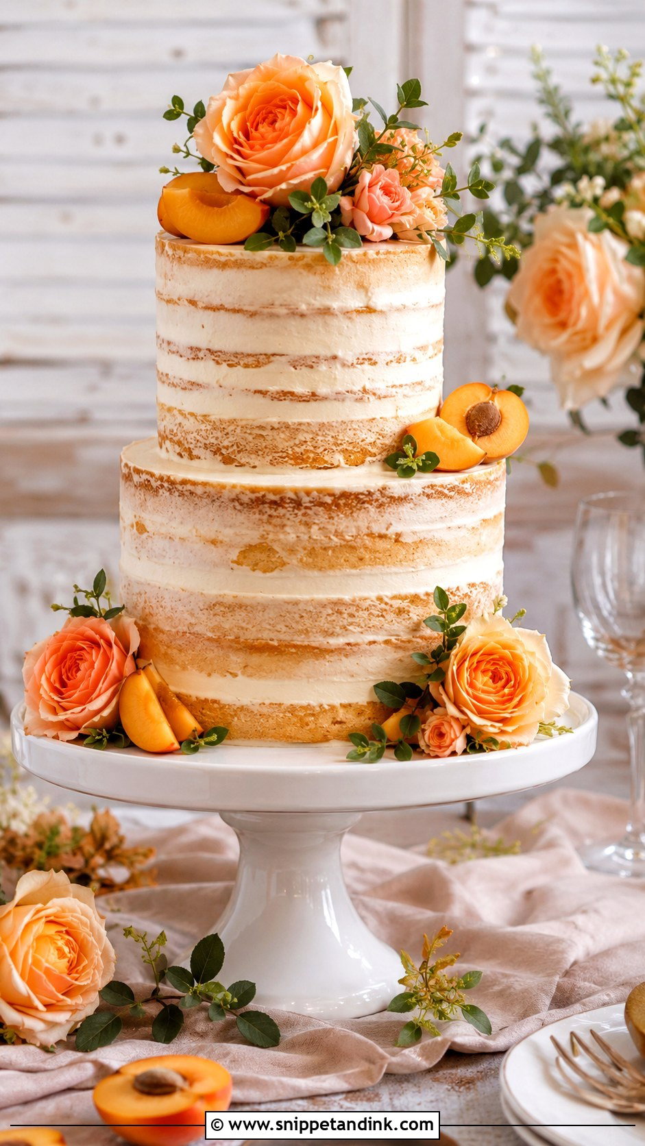 Apricot Nectar Semi Naked Cake - Snippet and Ink - 20 Apricot Nectar Cake Ideas for Wedding