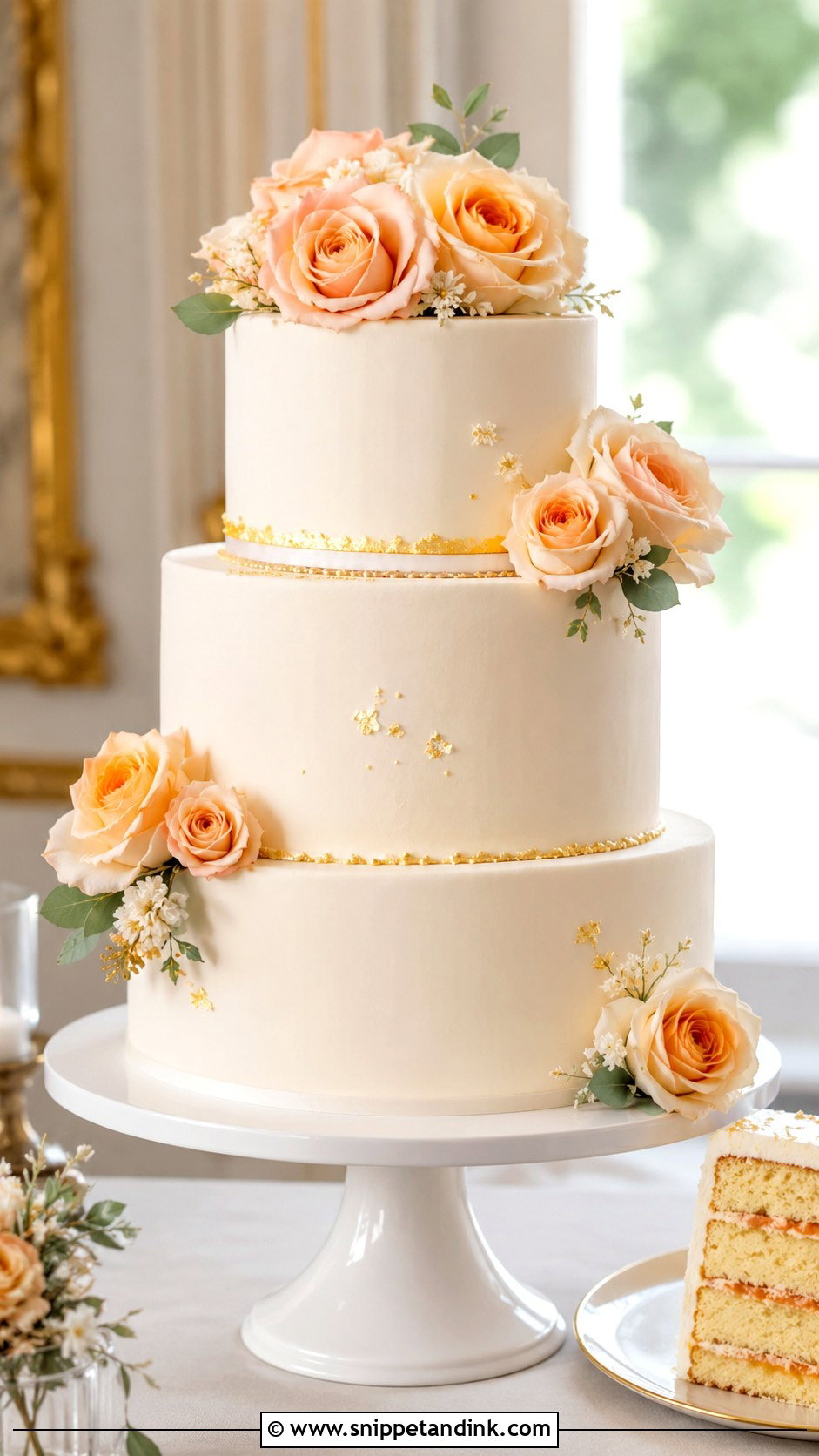 Apricot Nectar Tiered Wedding Cake - Snippet and Ink - 20 Apricot Nectar Cake Ideas for Wedding