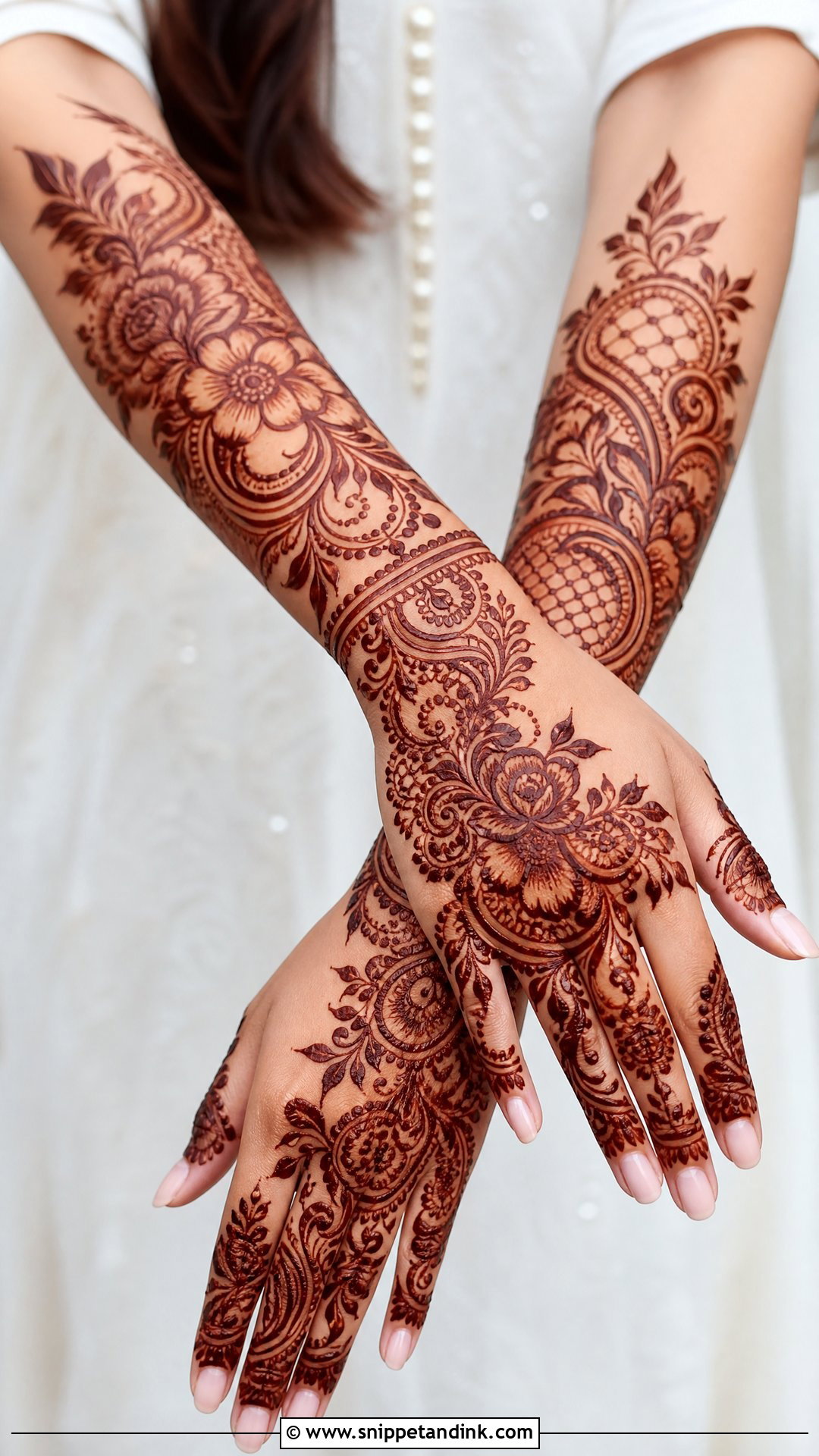 Arabic Back Hand Mehndi Design With Forearm Extension - Snippet and Ink - 30 Latest Arabic Back Hand Mehndi Designs