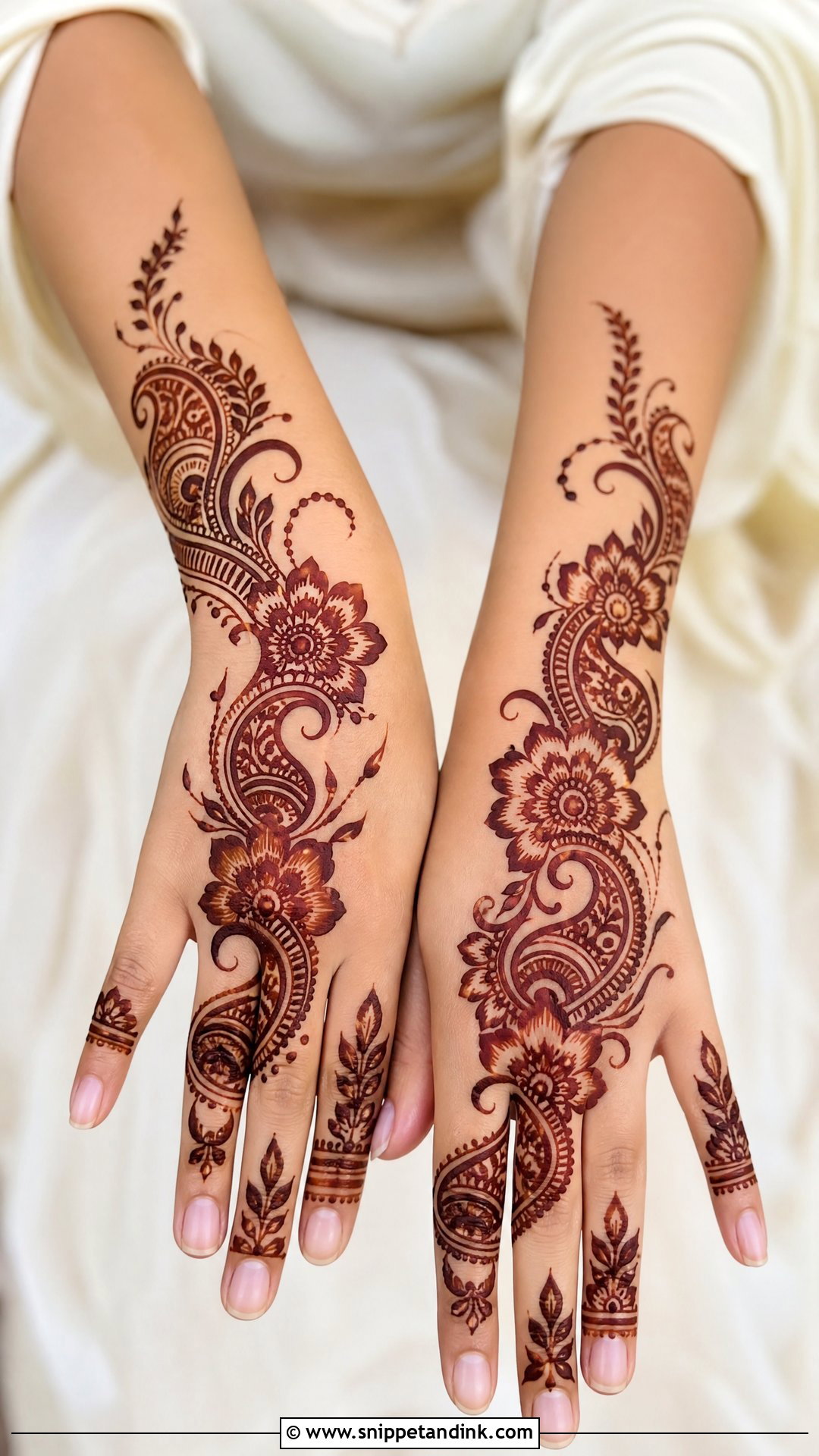 Arabic Back Hand Mehndi Design With Negative Space - Snippet and Ink - 30 Latest Arabic Back Hand Mehndi Designs