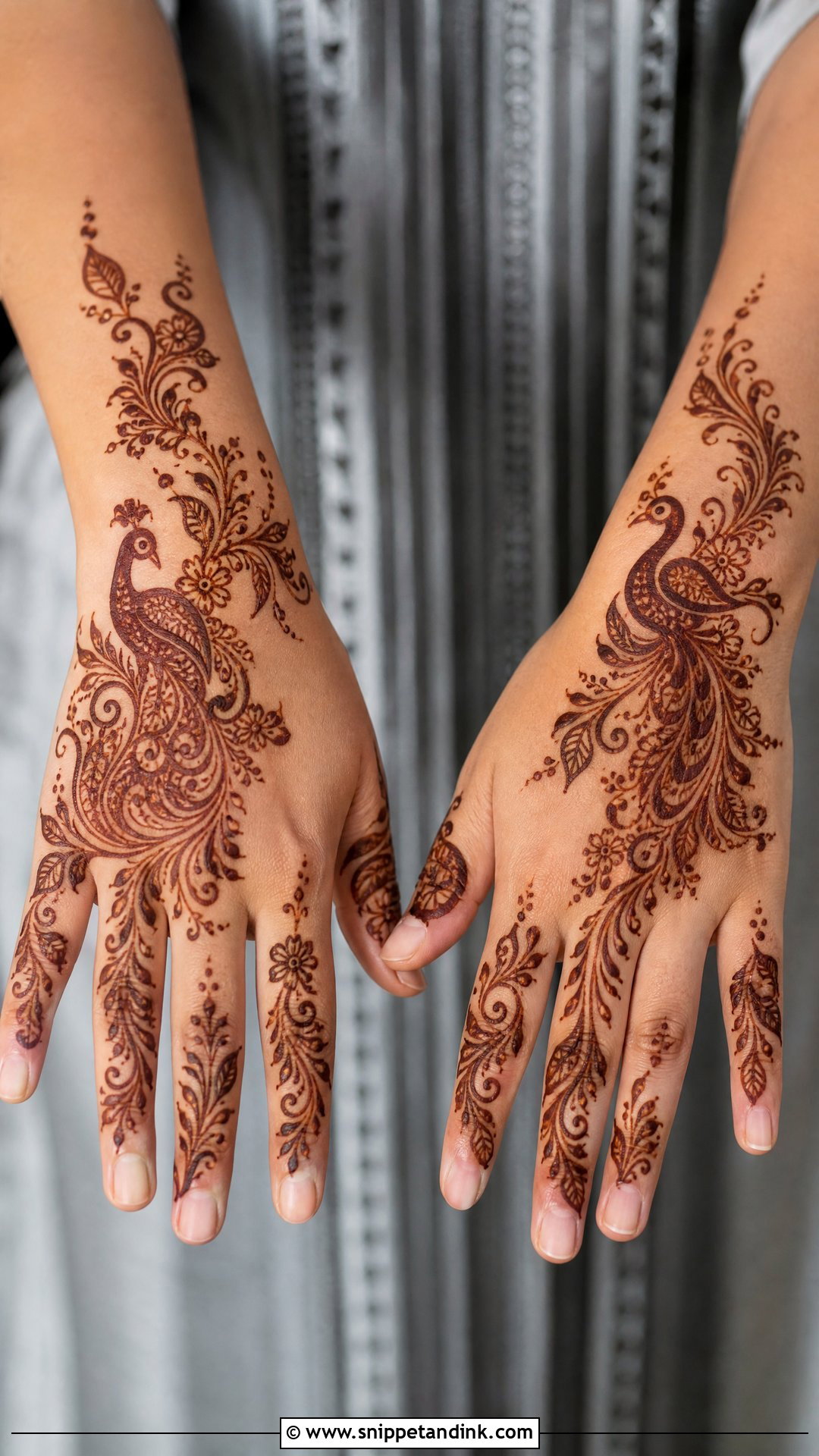 Arabic Back Hand Mehndi Design With Peacock - Snippet and Ink - 30 Latest Arabic Back Hand Mehndi Designs