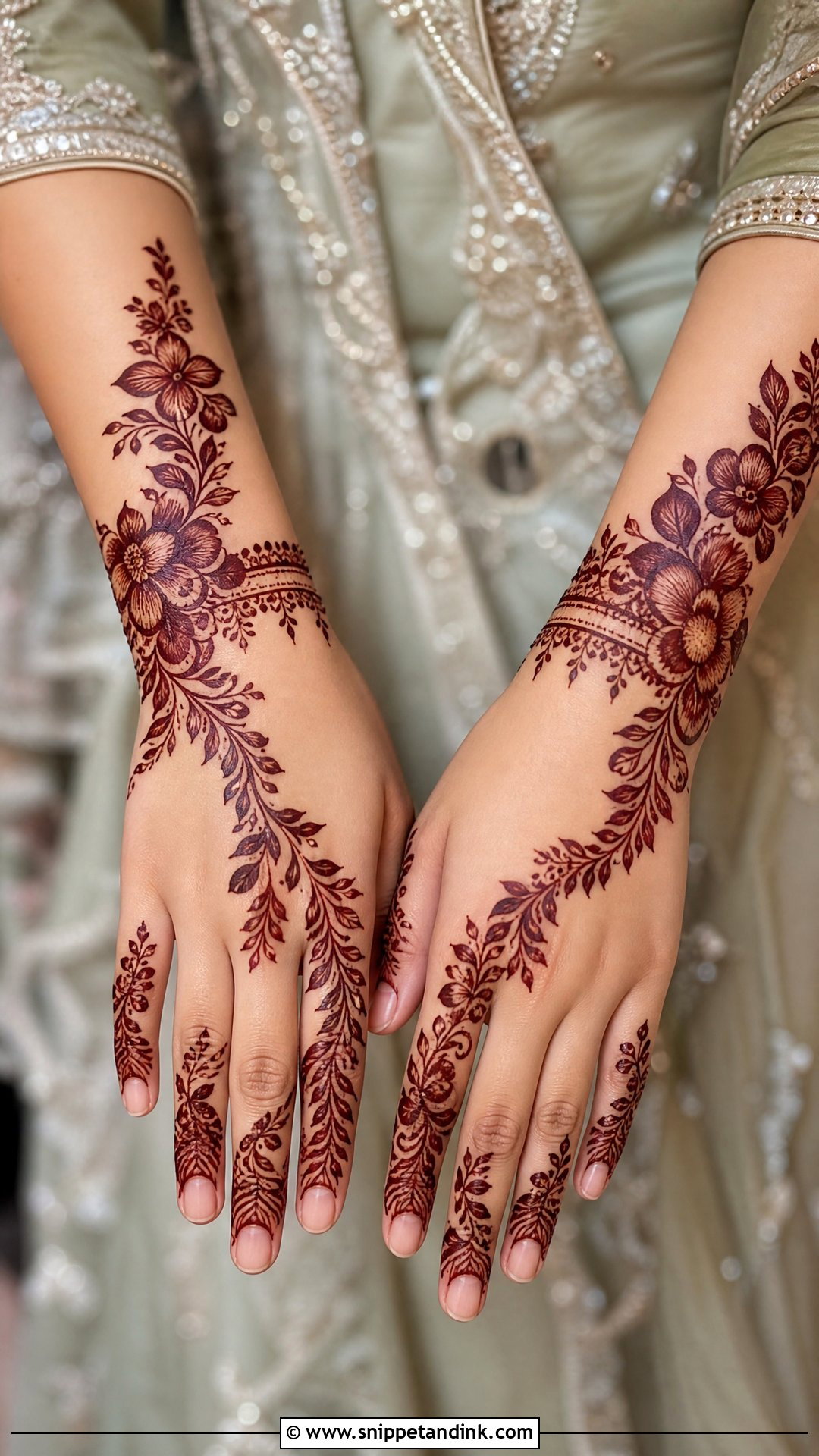 Arabic Bridal Back Hand Mehndi Design - Snippet and Ink - 20 Bride Back Hand Mehndi Designs