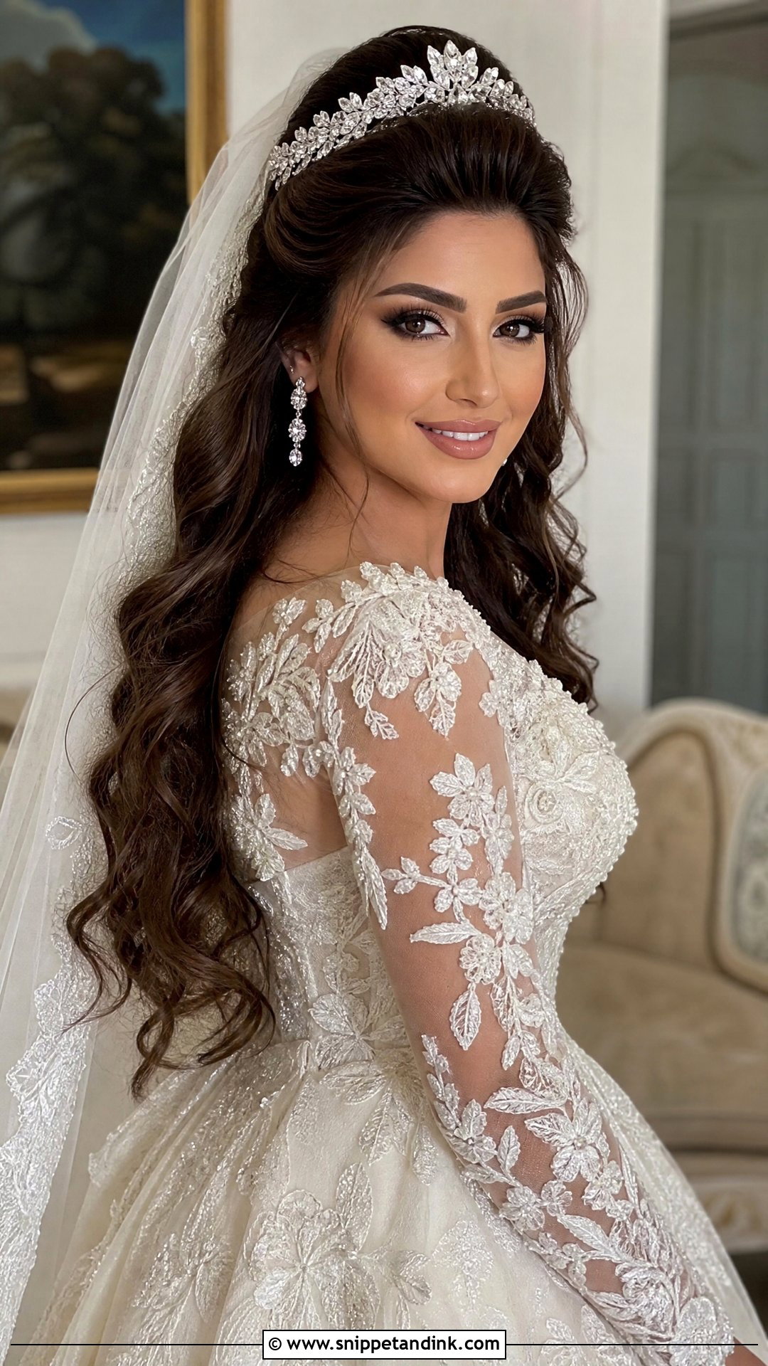 Arabic Bridal Long Hair With Tiara - Snippet and Ink - 15 Arabic Bridal Hairstyles