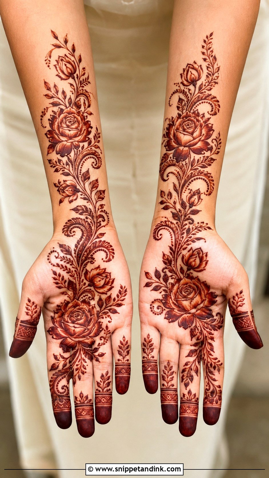 Arabic Bridal Mehndi Design With Floral Trail - Snippet and Ink - 30 Arabic Bridal Mehndi Designs