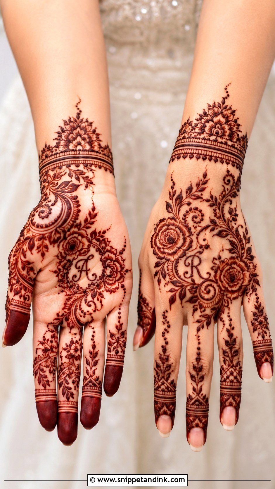 Arabic Bridal Mehndi Design With Initials - Snippet and Ink - 30 Arabic Bridal Mehndi Designs