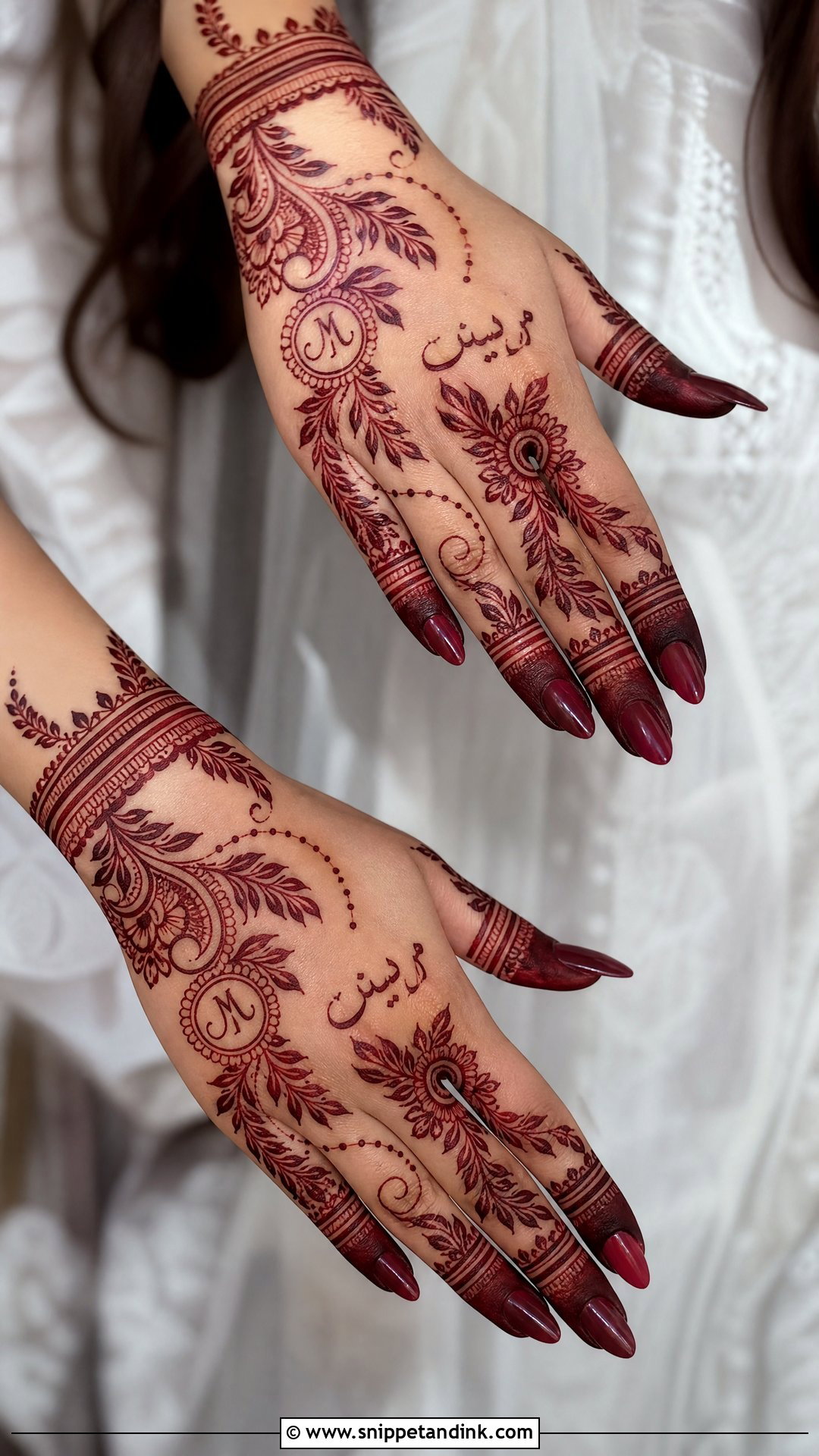 Arabic Bridal Mehndi Design With Initials - Snippet and Ink - 25 Arabic Wedding Mehndi Designs