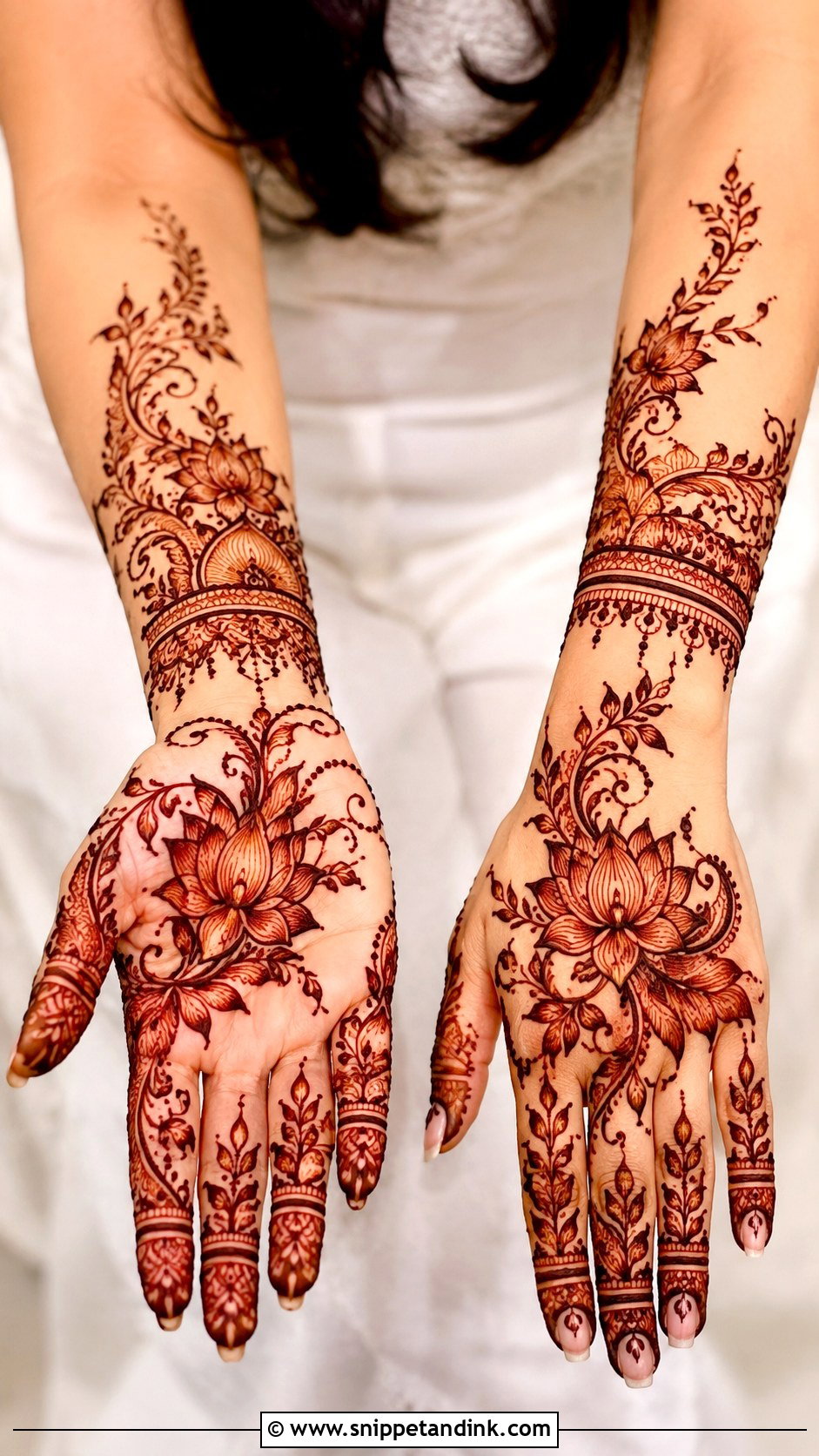 Arabic Bridal Mehndi Design With Lotus - Snippet and Ink - 30 Arabic Bridal Mehndi Designs