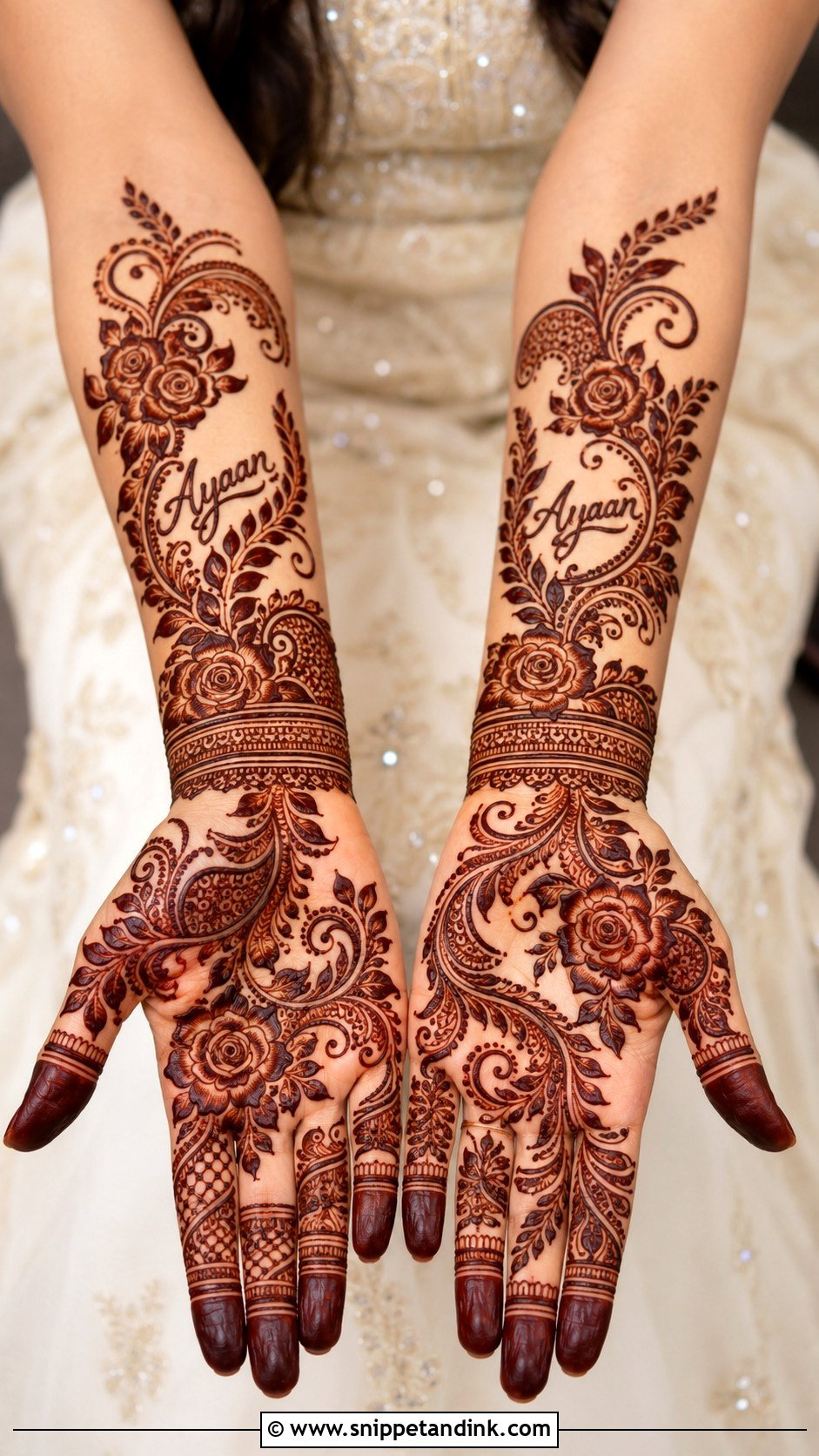 Arabic Bridal Mehndi Design With Name - Snippet and Ink - 30 Arabic Bridal Mehndi Designs