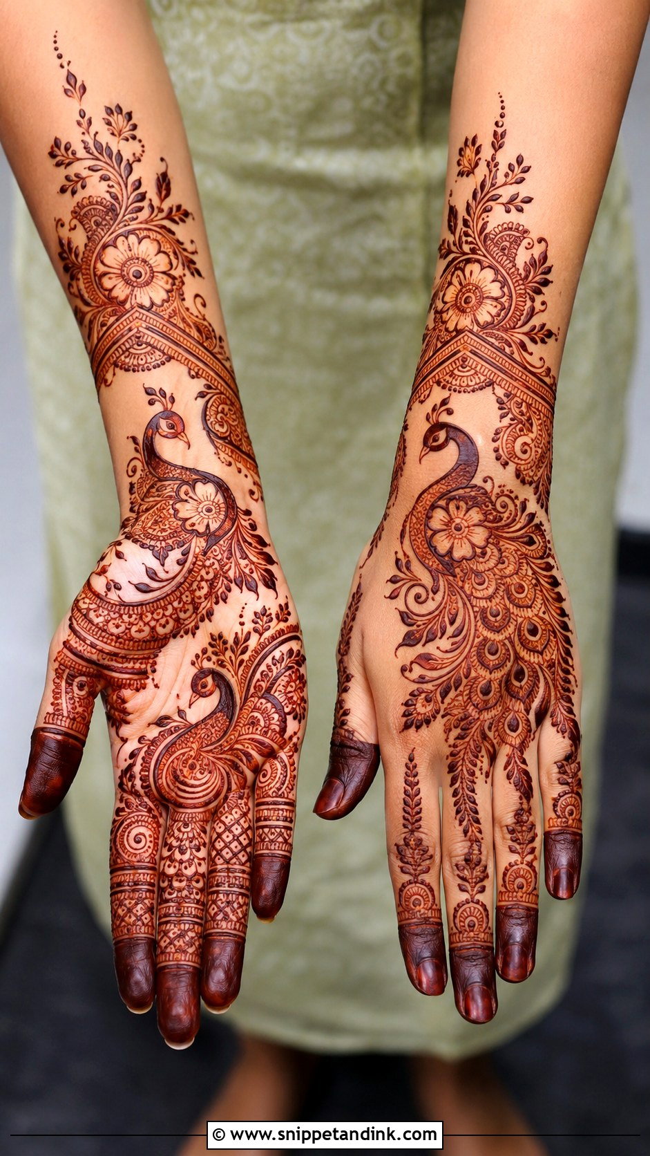 Arabic Bridal Mehndi Design With Peacock - Snippet and Ink - 30 Arabic Bridal Mehndi Designs