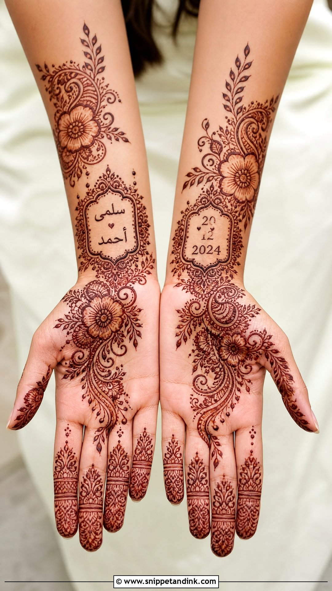 Arabic Bridal Mehndi Design With Wedding Date - Snippet and Ink - 25 Arabic Wedding Mehndi Designs