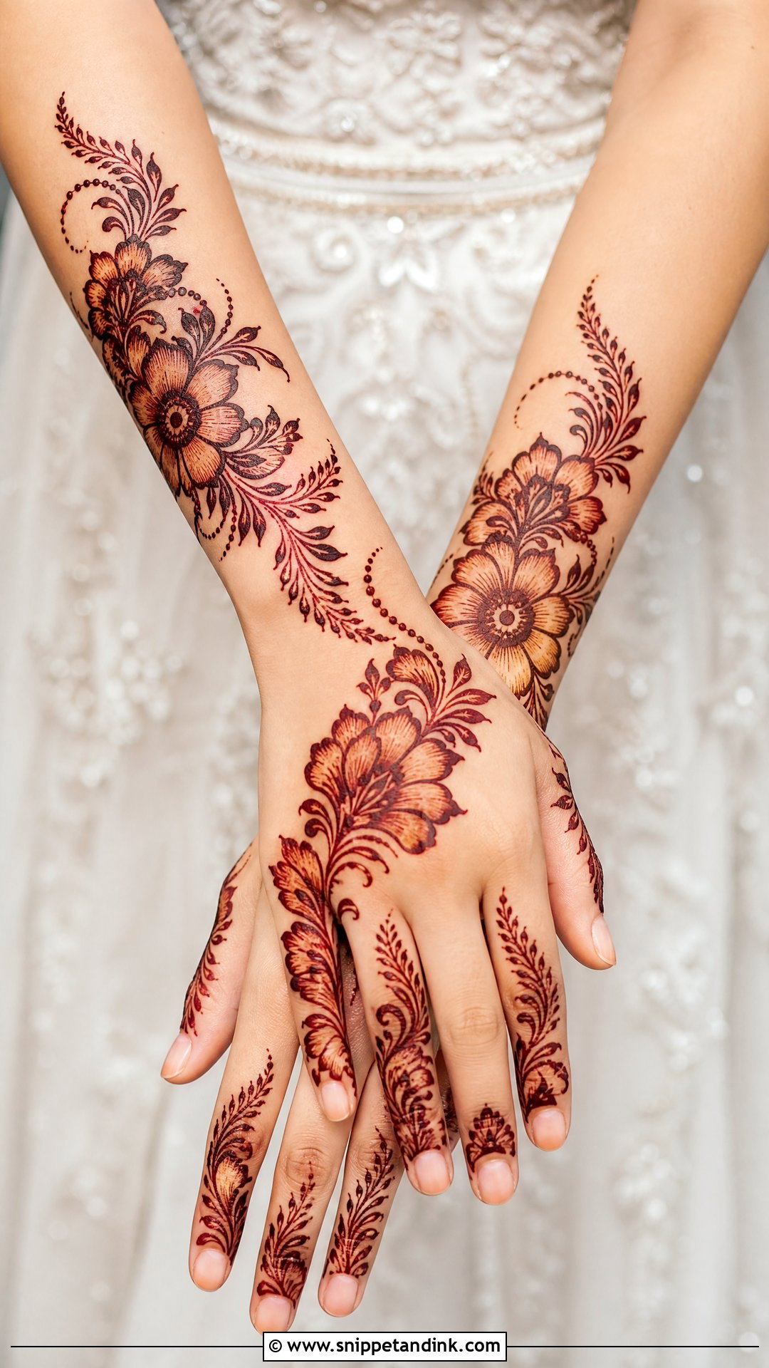 Arabic Floral Bridal Mehndi Design - Snippet and Ink - 20 Floral Bridal Mehndi Designs