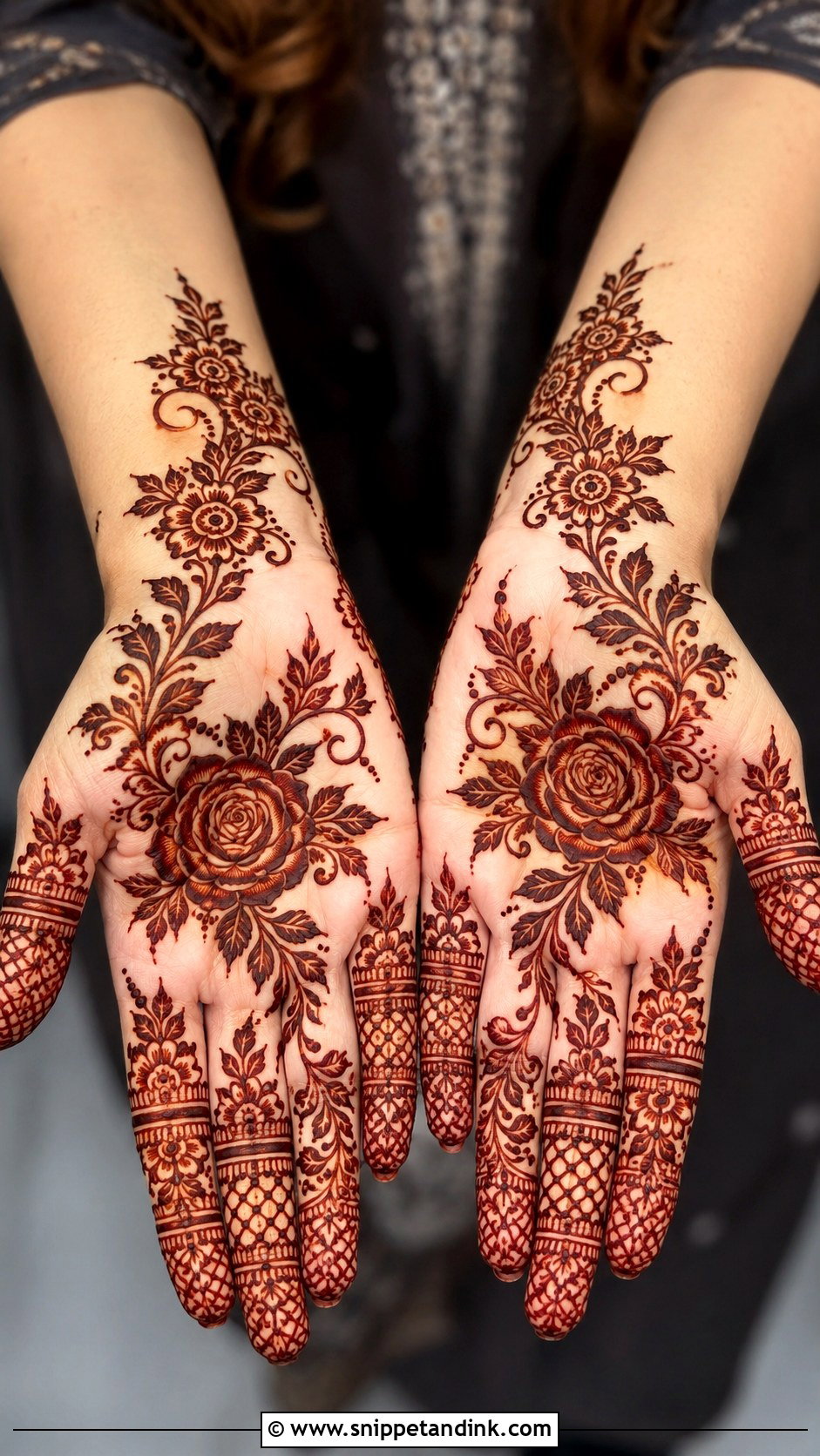 Arabic Front Hand Mehndi Design For Long Fingers - Snippet and Ink - 35 Arabic Front Hand Mehndi Designs