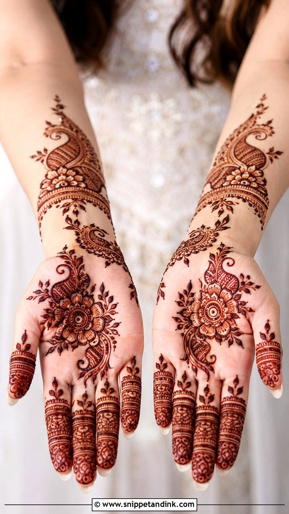 Arabic Front Hand Mehndi With Finger Bands - Snippet and Ink - 35 Latest Arabic Front Hand Mehndi Designs