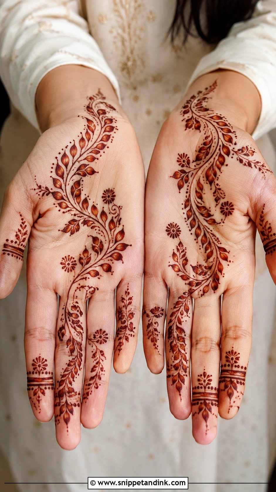 Arabic Front Hand Mehndi With Leafy Vines - Snippet and Ink - 35 Latest Arabic Front Hand Mehndi Designs