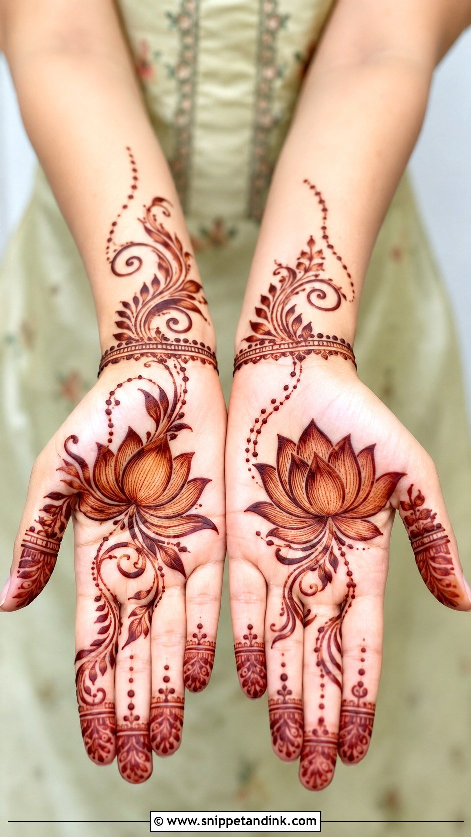 Arabic Front Hand Mehndi With Lotus - Snippet and Ink - 35 Latest Arabic Front Hand Mehndi Designs