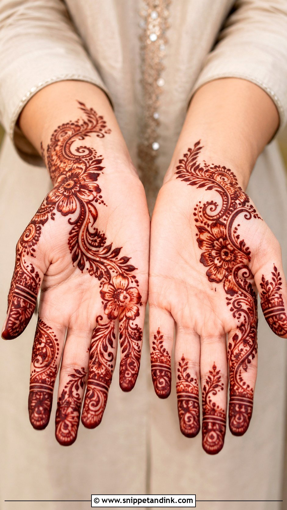 Arabic Front Hand Mehndi With Negative Space - Snippet and Ink - 35 Latest Arabic Front Hand Mehndi Designs