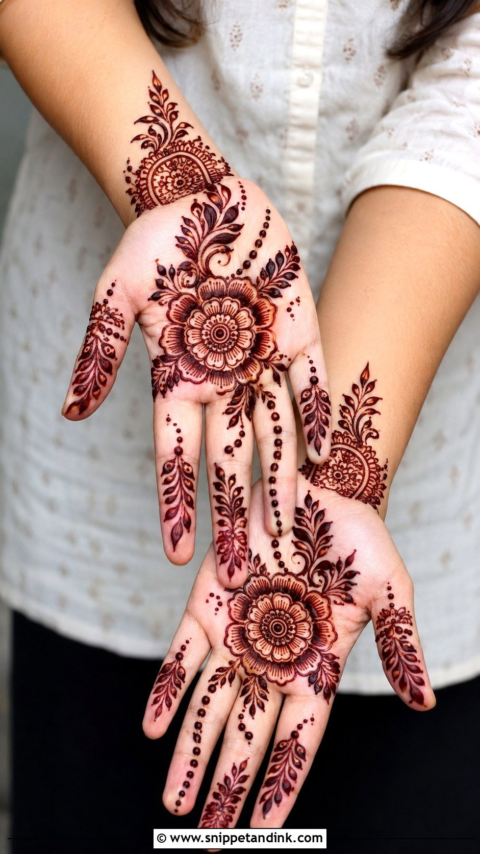 Arabic Front Hand Mehndi With Palm Center Flower - Snippet and Ink - 35 Latest Arabic Front Hand Mehndi Designs