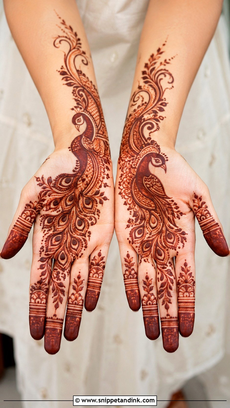 Arabic Front Hand Mehndi With Peacock - Snippet and Ink - 35 Latest Arabic Front Hand Mehndi Designs