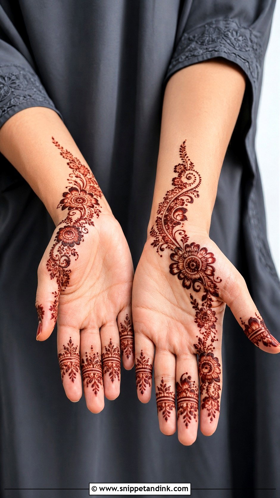 Arabic Front Hand Mehndi With Side Trail - Snippet and Ink - 35 Latest Arabic Front Hand Mehndi Designs