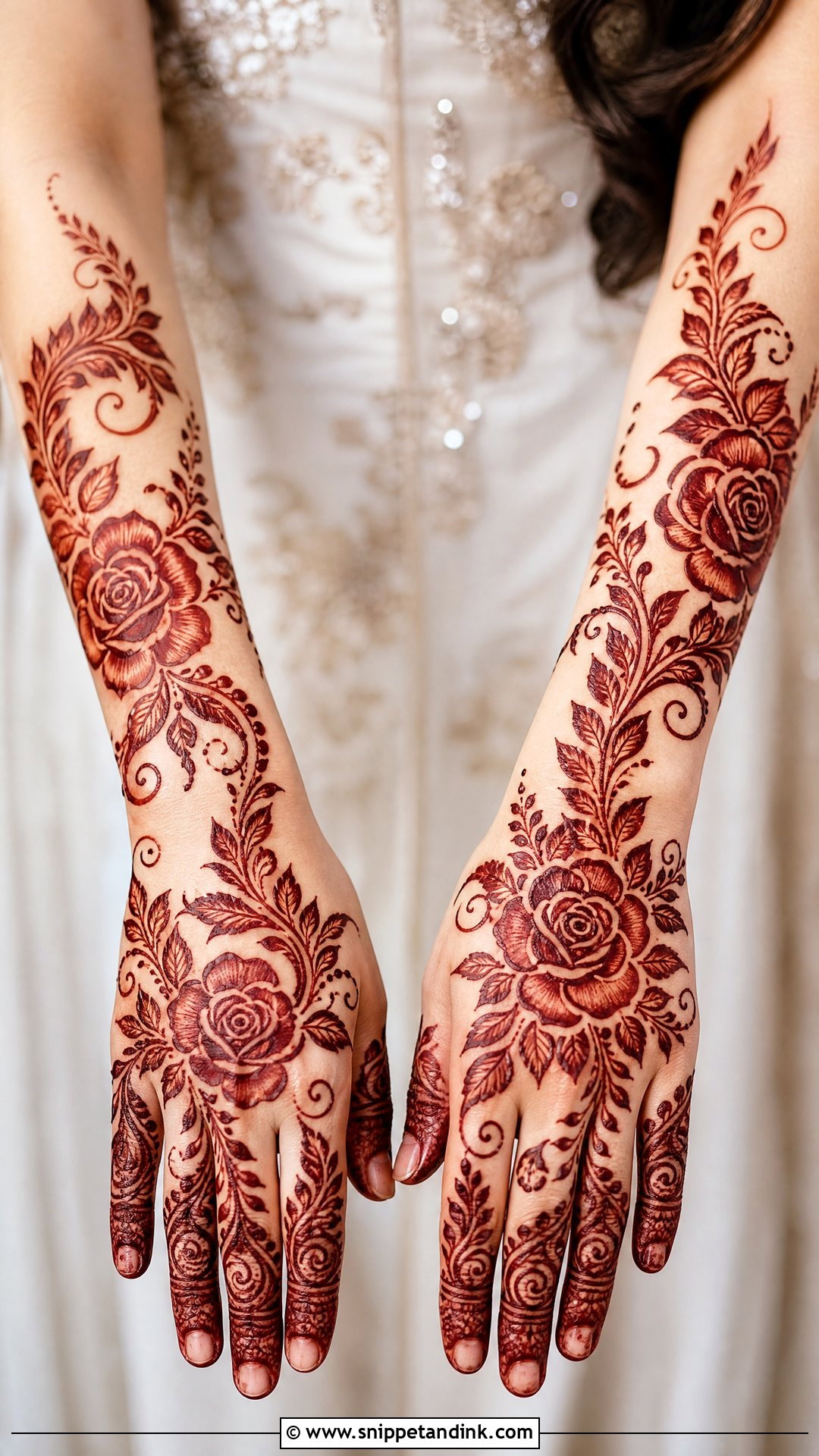 Arabic Rose Bridal Mehndi Full Hand - Snippet and Ink - 20 Rose Full Hand Bridal Mehndi Designs