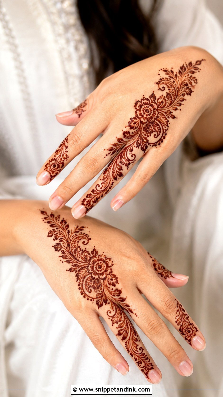 Arabic Trail Back Hand Mehndi Design - Snippet and Ink - 30 Modern Minimal Back Hand Mehndi Designs