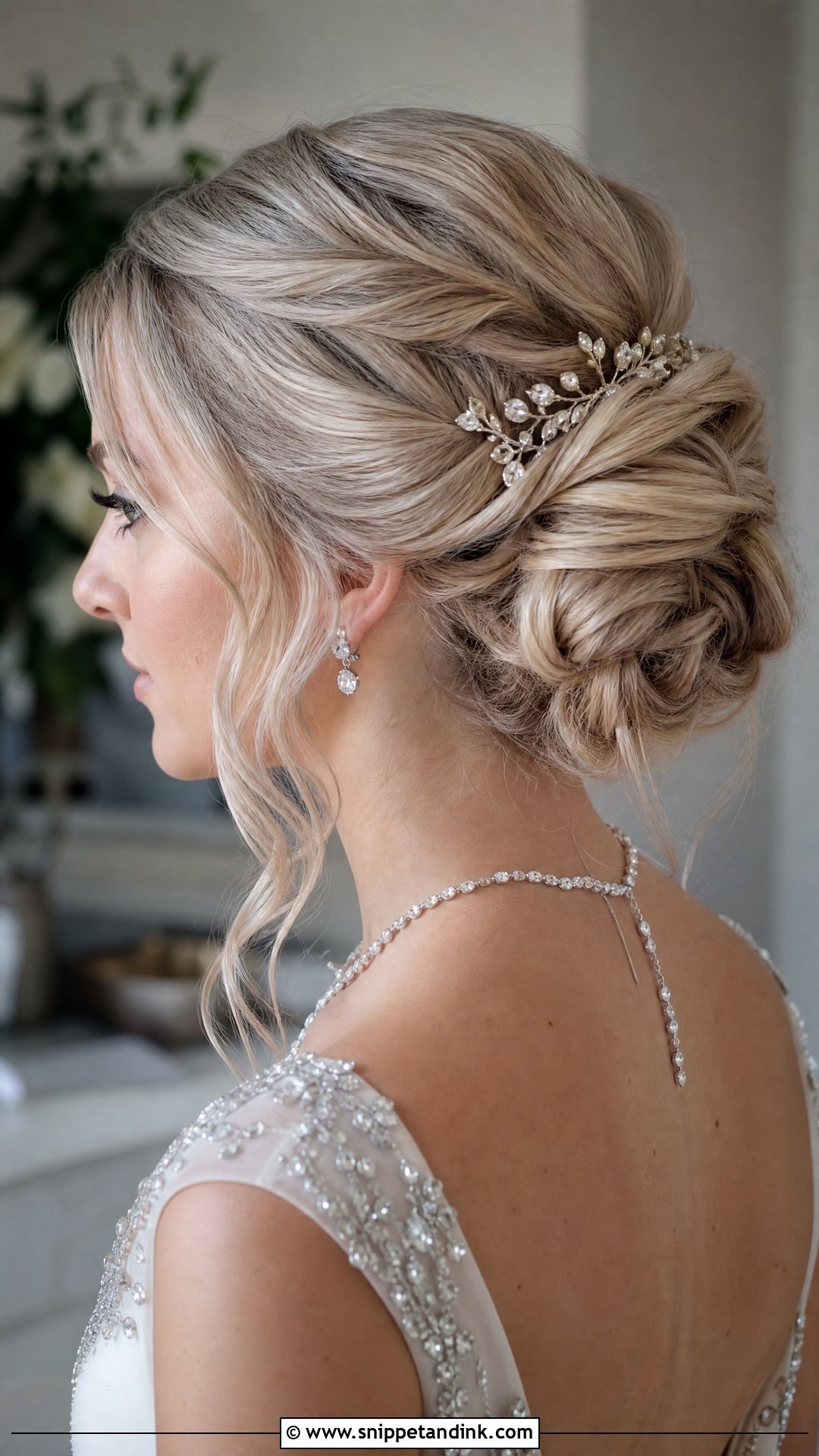 Ash Blonde Twisted Updo With Tendrils - Snippet and Ink - 20 Blonde Hair Bride Ideas