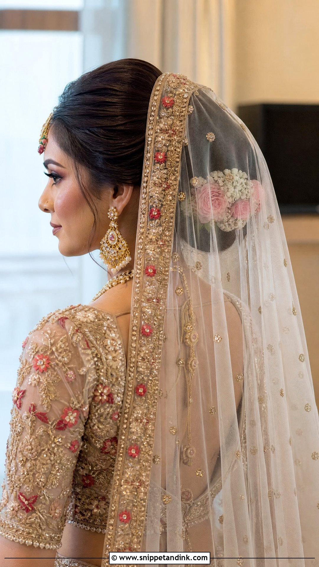 Asian Bridal Bun With Dupatta - Snippet and Ink - 15 Asian Bridal Hair Updo Ideas