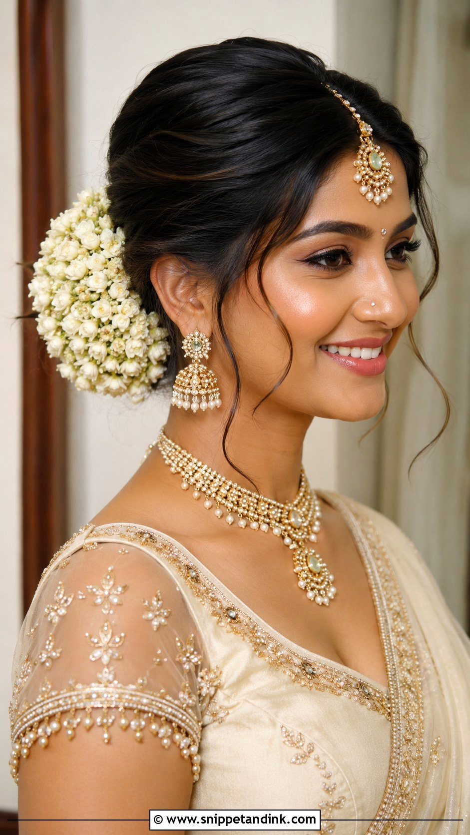 Asian Bridal Floral Bun - Snippet and Ink - 20 Asian Bride Hair Ideas