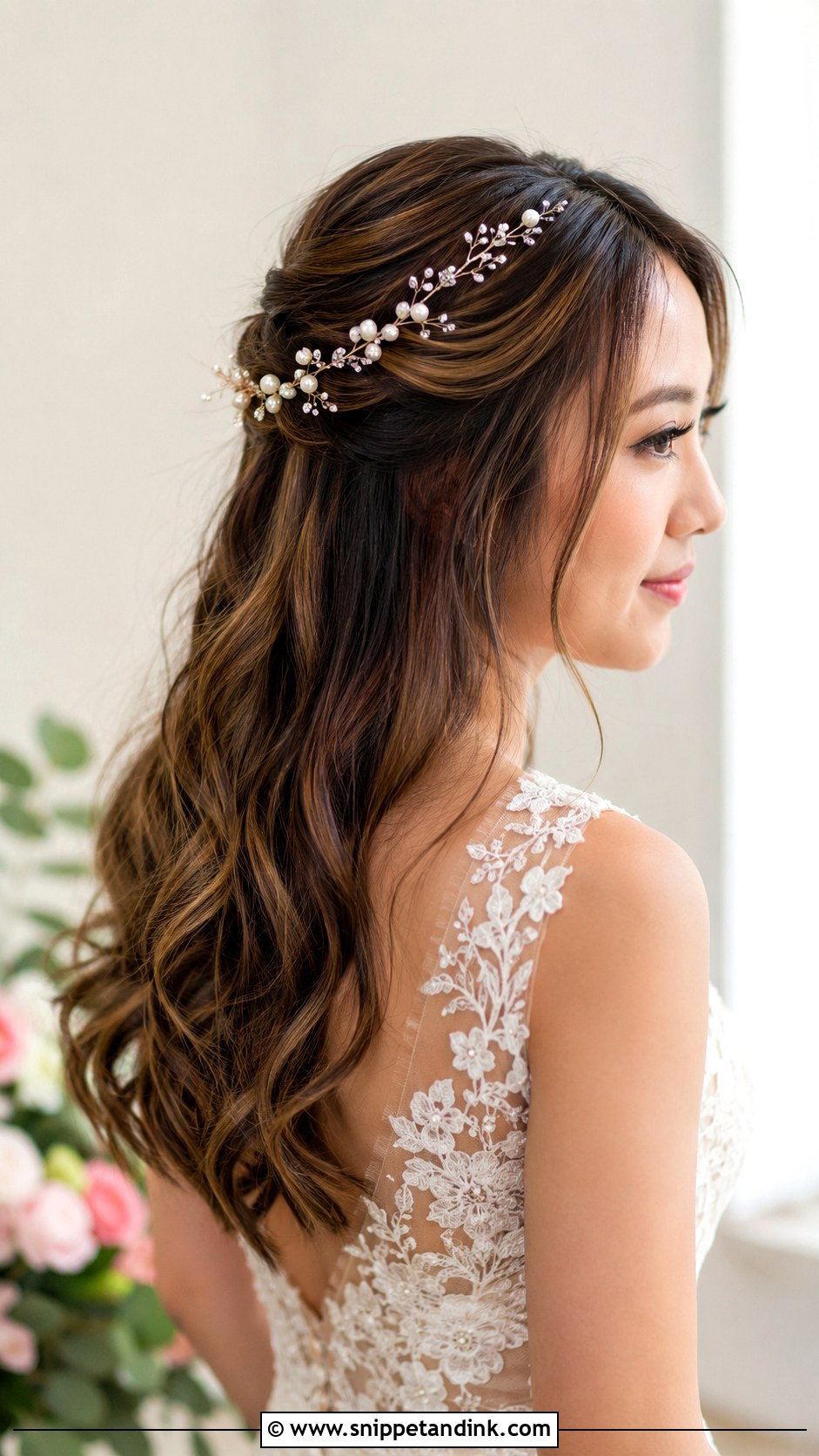 Asian Bridal Half Up Waves - Snippet and Ink - 20 Asian Bridal Hairstyles