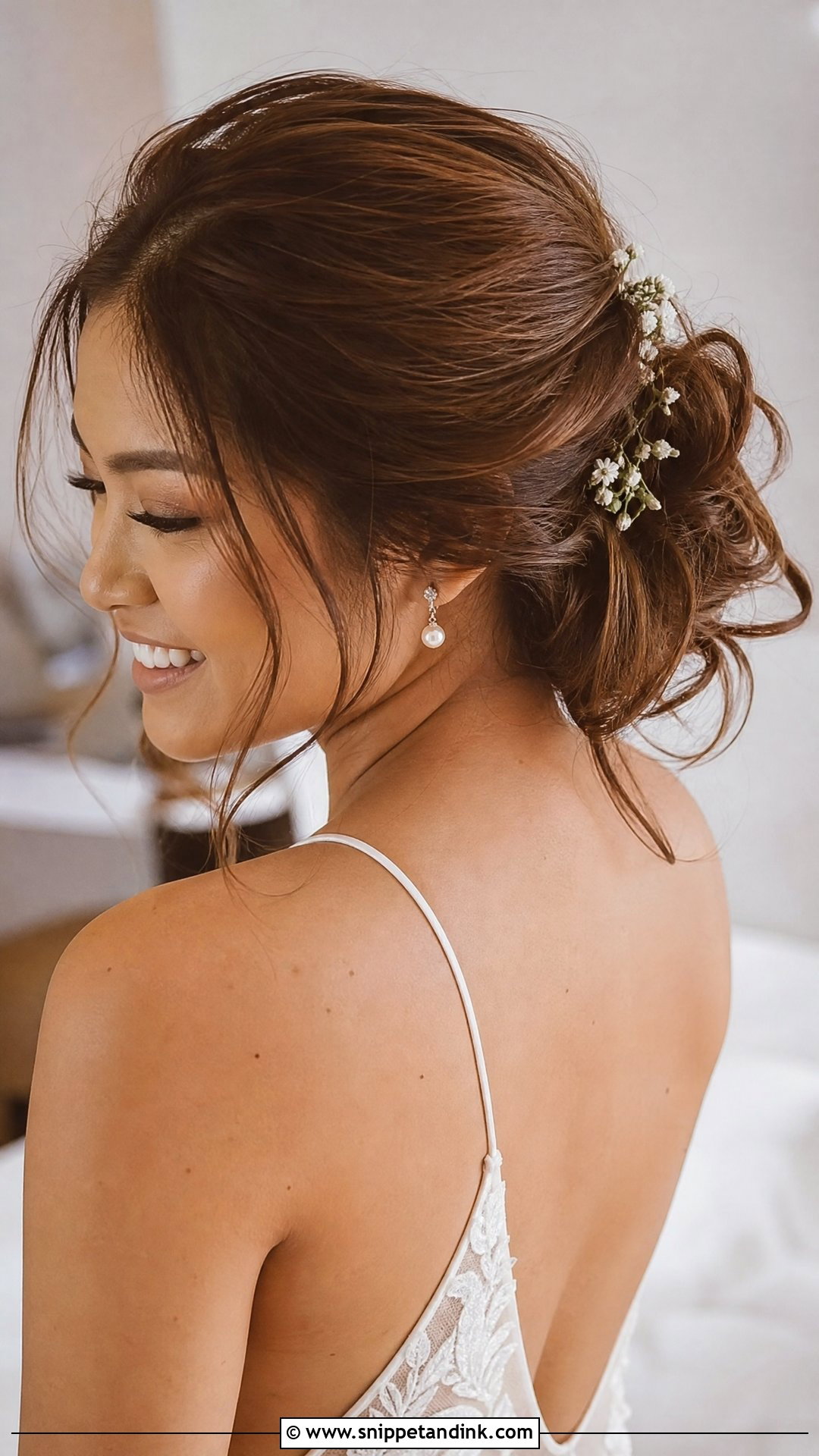 Asian Bridal Messy Bun - Snippet and Ink - 15 Asian Bridal Hair Updo Ideas