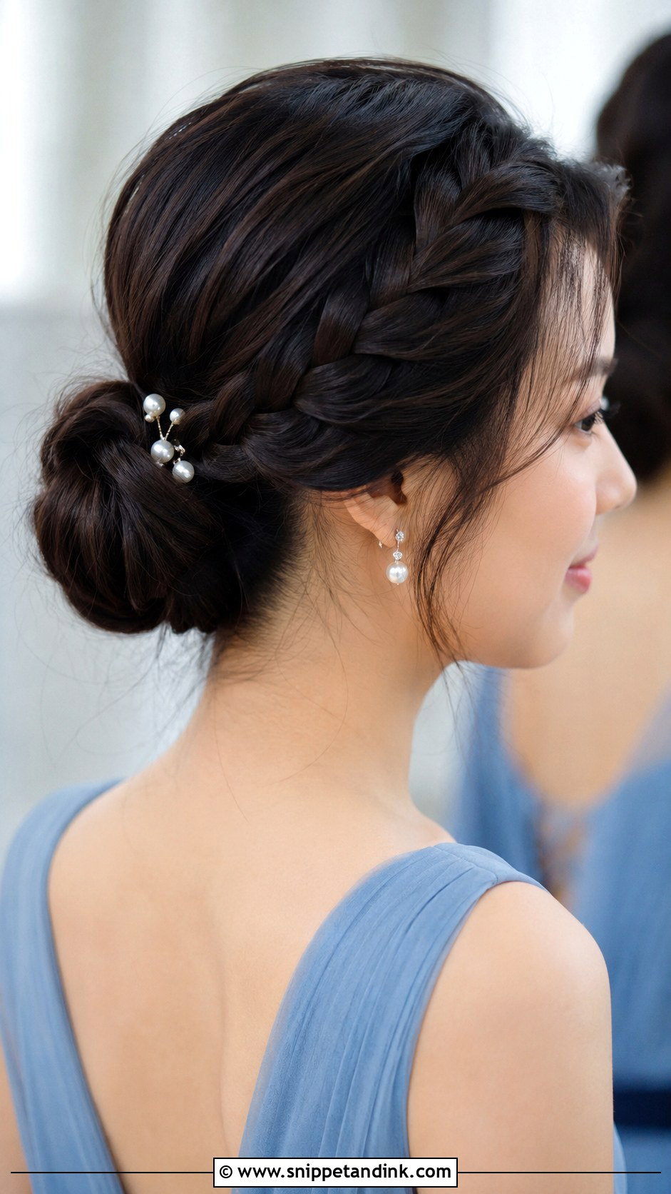 Asian Bridesmaid Braided Low Bun - Snippet and Ink - 20 Bridesmaid Hair Asian Ideas