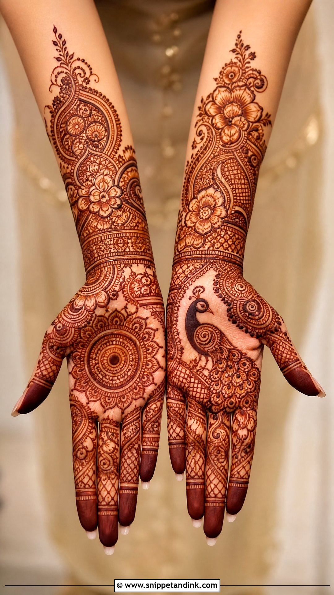 Asymmetrical Bridal Full Hand Mehndi Design - Snippet and Ink - 25 Bridal Full Hand Mehndi Designs