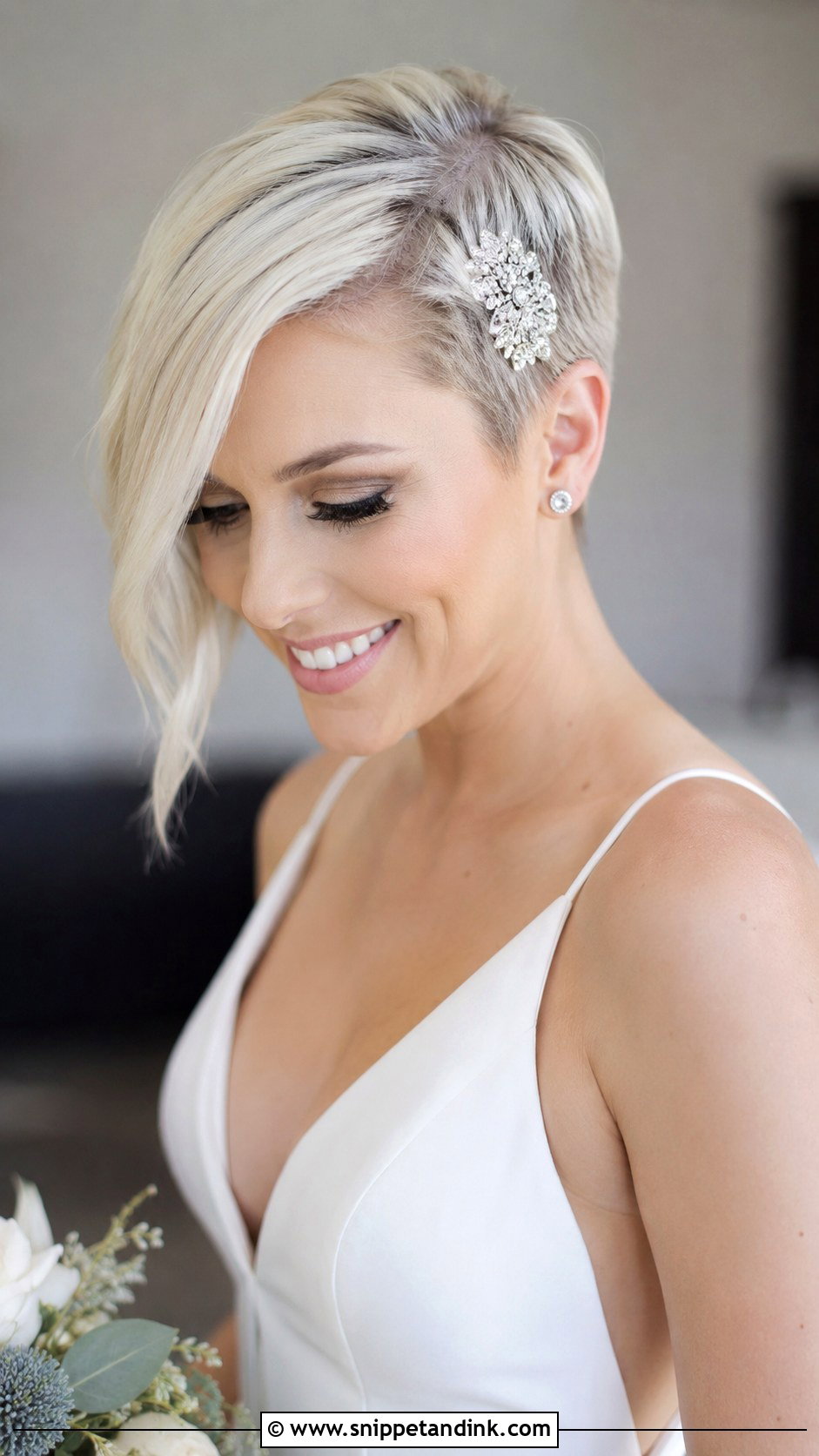 Asymmetrical Pixie for Edgy Brides - Snippet and Ink - 30 Short Hairstyle Women Wedding Ideas